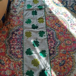 Striped Table Runner with Green Shamrocks